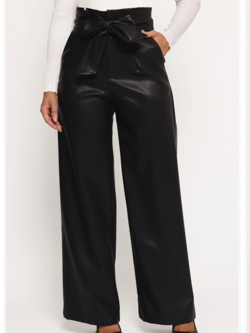 Petal & Pup Kieran Tie Waist Faux Leather Wide-Leg Pants